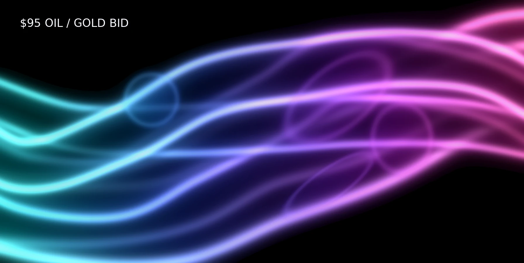 Abstract premium graphic on matte black with flowing cyan-to-magenta liquid glass forms; minimal label $95 OIL / GOLD BID for the 3 Sep 2026 Morning Market Brief on soft US labour versus Hormuz oil.