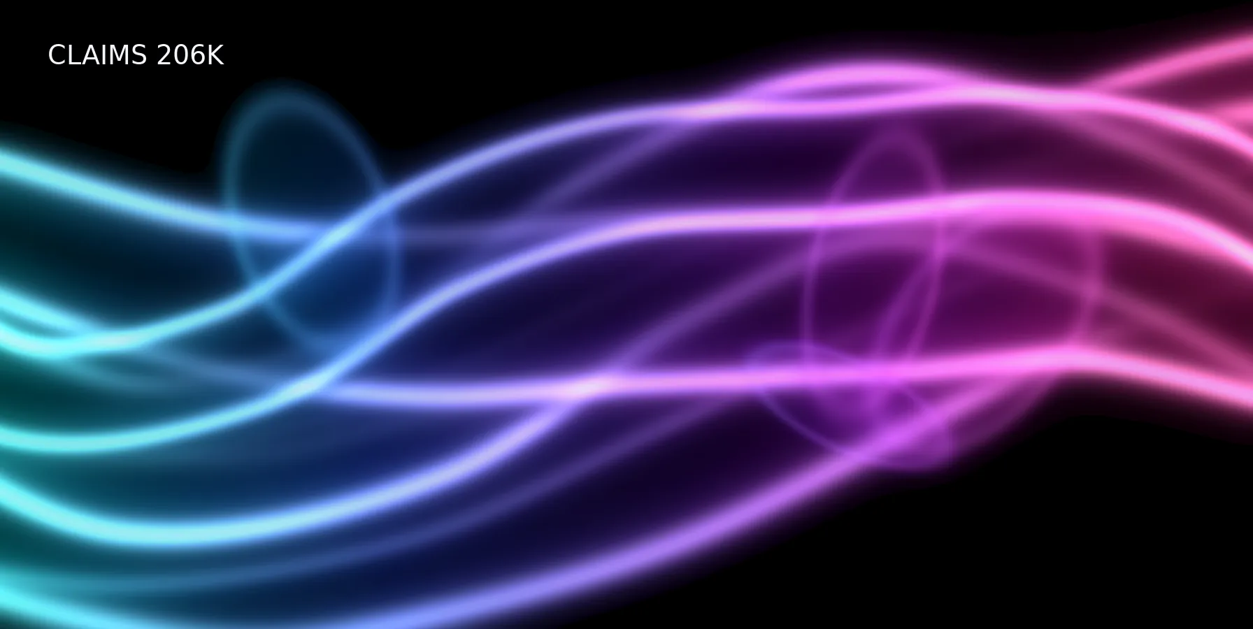 Abstract premium graphic on matte black with flowing cyan-to-magenta liquid glass forms; minimal label CLAIMS 206K for the 3 Sep 2026 US Open Market Brief on flat US claims versus sticky Hormuz oil.