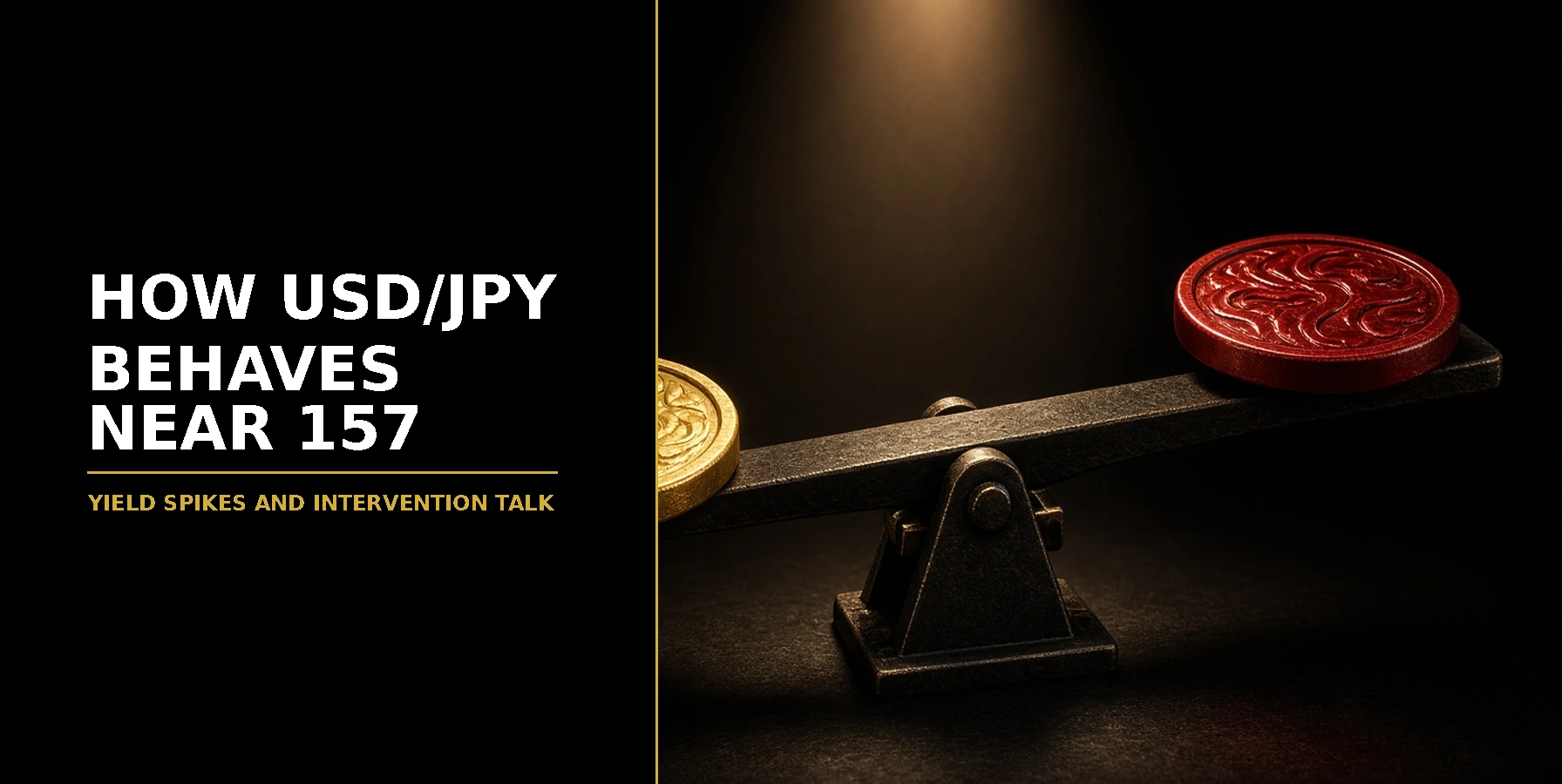 How USD/JPY Behaves Near 157 in a Yields Spike Featured image for Samuel & Co Trading with the headline How Usd/jpy Behaves Near 157 and the subhead Yield spikes and intervention talk.