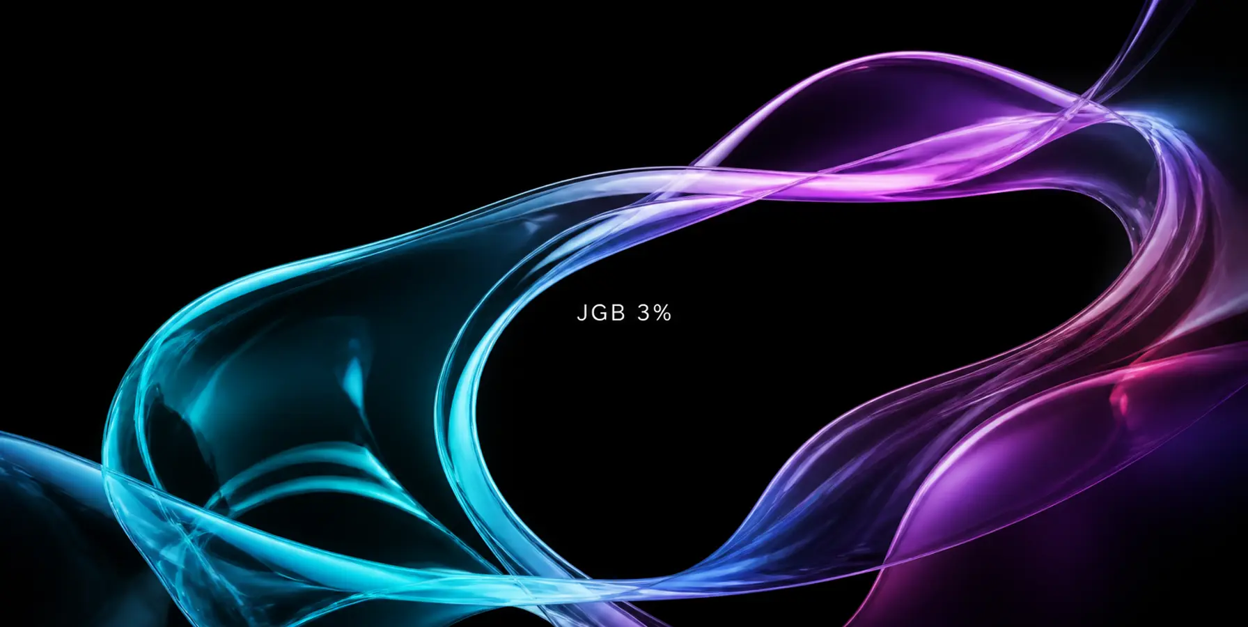 Abstract cyan and magenta glass forms on black with the words JGB 3%, illustrating Japan's 10-year yield reaching 3 percent on 1 September 2026.