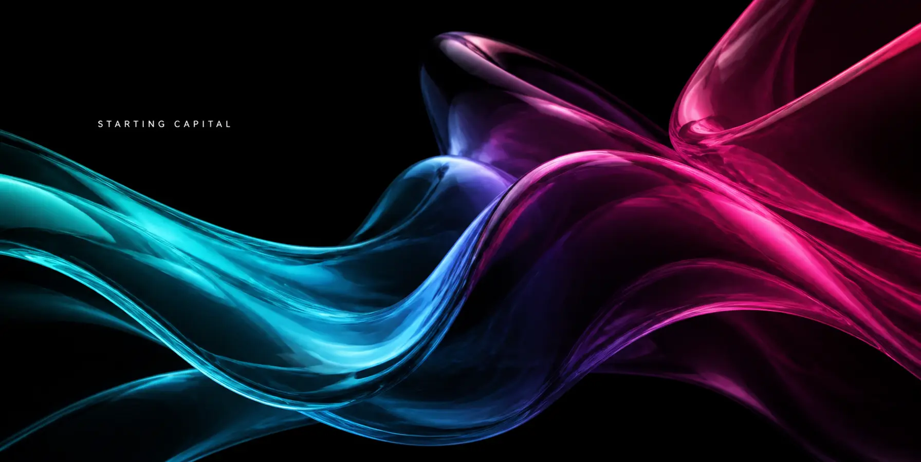 Abstract cyan and magenta glass forms on black with the words STARTING CAPITAL