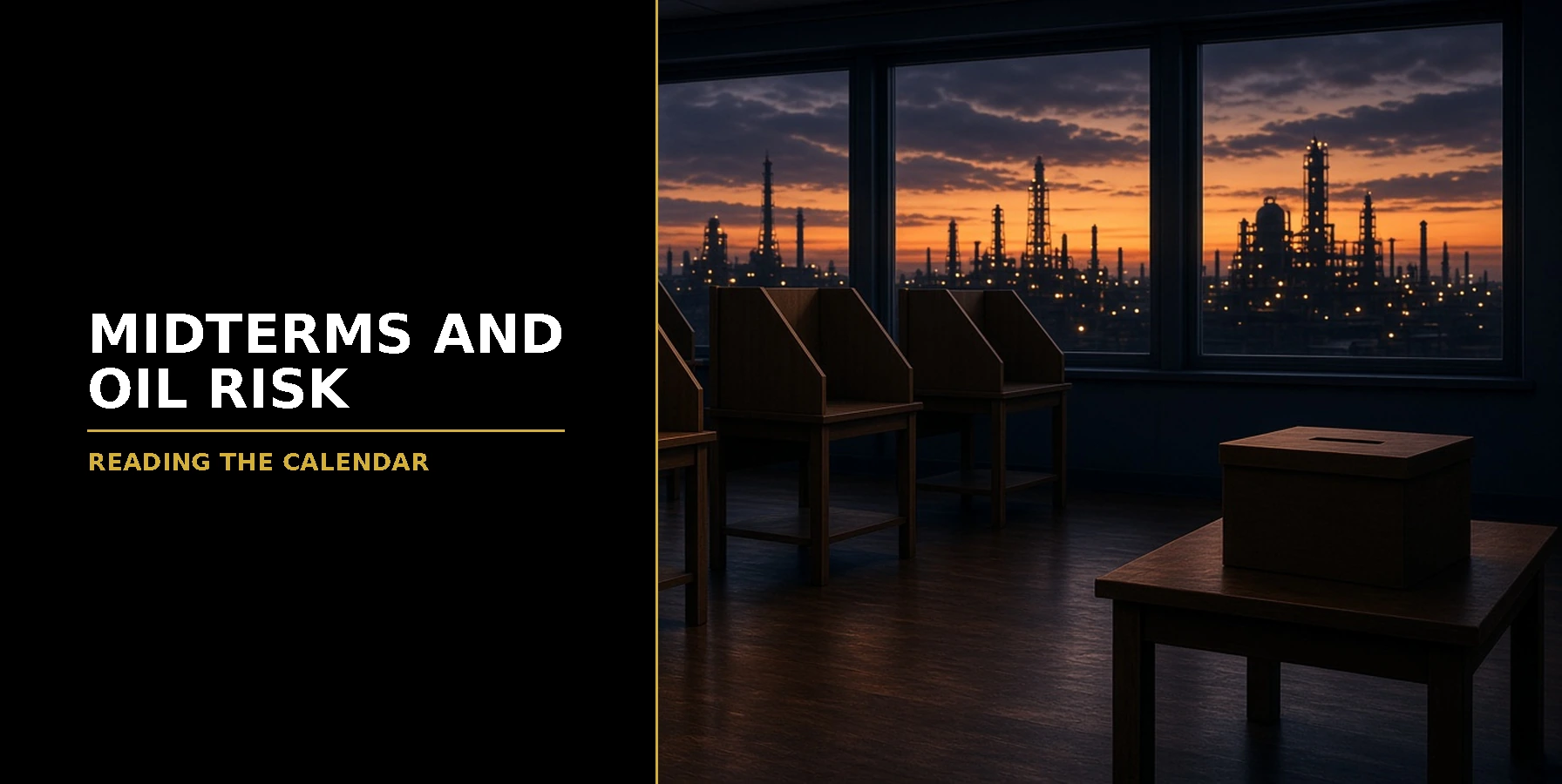 What Midterm Calendar Risk Means for Oil Traders Featured image for Samuel & Co Trading with the headline Midterms And Oil Risk and the subhead Reading the calendar.